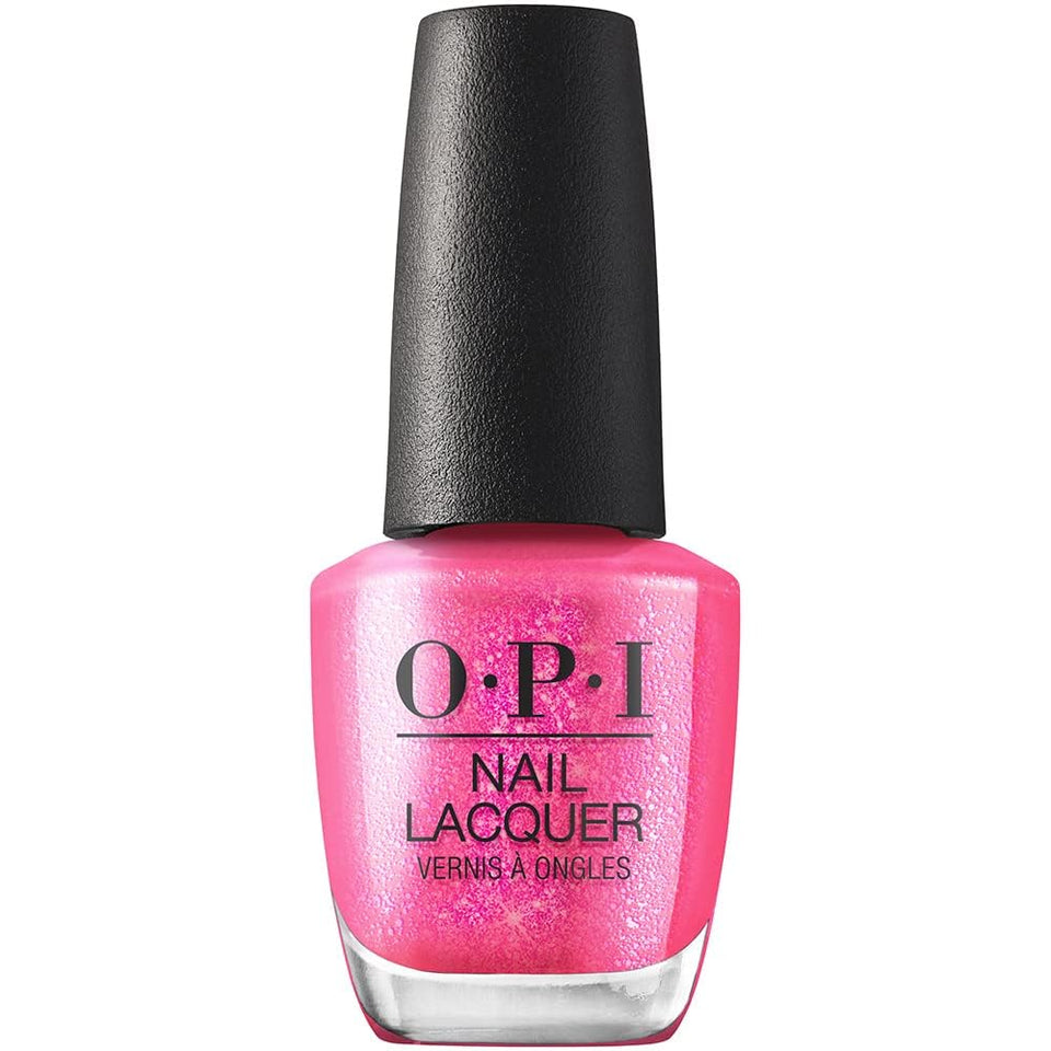 OPI bottle front view showing pink shimmer and glossy finish benefit