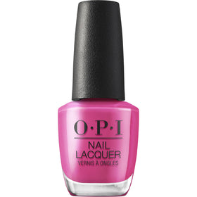 OPI bottle front view showing Strawberry Cosmo bright fuchsia benefit: bold color
