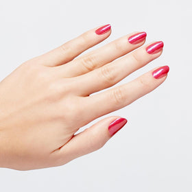Close-up of OPI Strawberry Margarita high-gloss shine and smooth surface