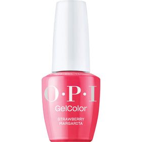 OPI bottle front view showing Strawberry Margarita vibrant pink and brand clarity