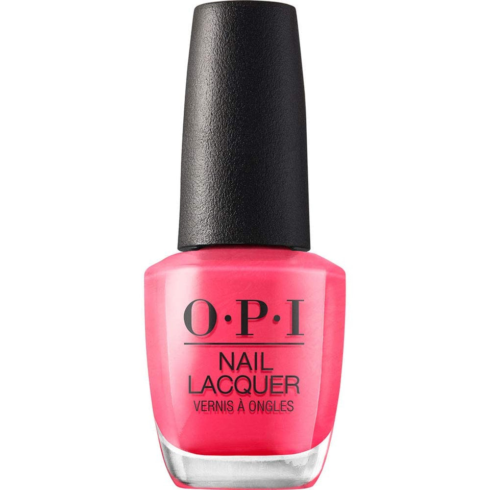 OPI bottle front view showing Strawberry Margarita bright-pink shade and glossy finish