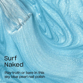 OPI Surf Naked swatch on nails showing sheer pearl blue finish and wear