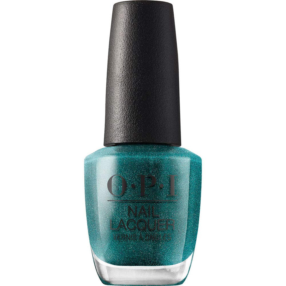 OPI front bottle of This Color's Making Waves showing deep green shimmer and brand label for rich color