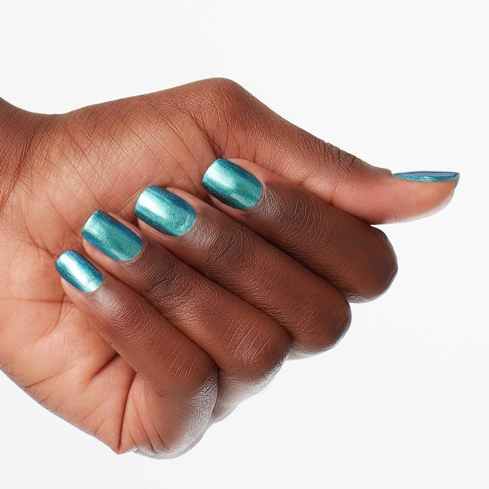 OPI hand wearing This Color's Making Waves showing opaque lacquer and salon-quality shine