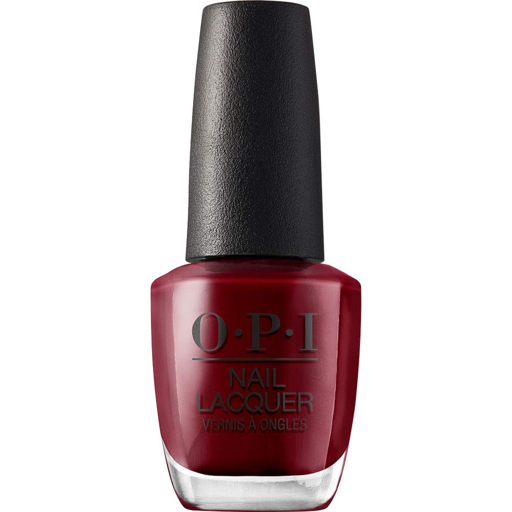 OPI bottle front view showing rich garnet shade and polished finish benefit
