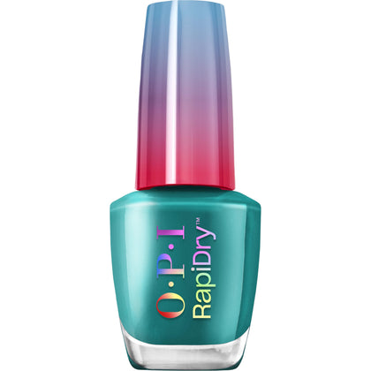 OPI bottle front view showing teal crème and quick-dry benefit