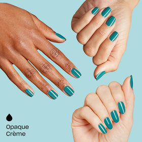 OPI nail swatch wheel displaying opaque dark teal finish and shine