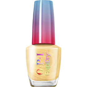 OPI bottle front view showing warm gold shimmer and brand appeal