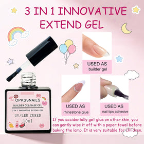 OPkssnails glue bottle and nail file displayed with clear tips for easy application