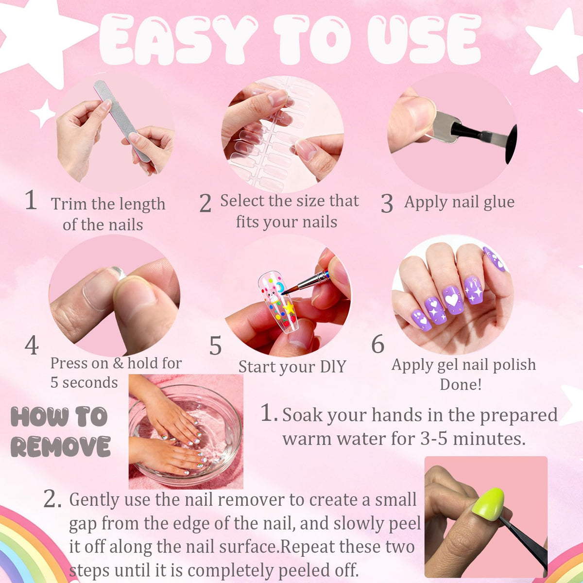 OPkssnails size chart layout with 12 sizes to help find the perfect tip