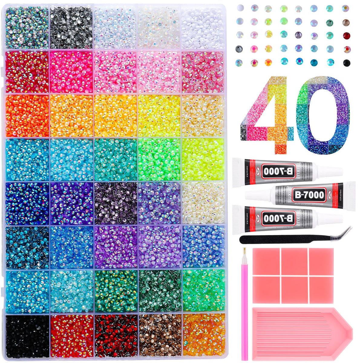 OPMADM kit front layout showing boxes and colorful rhinestones for instant crafting