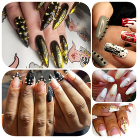 OPMADM lifestyle shot of festival-style nails using studs and spikes for bold impact