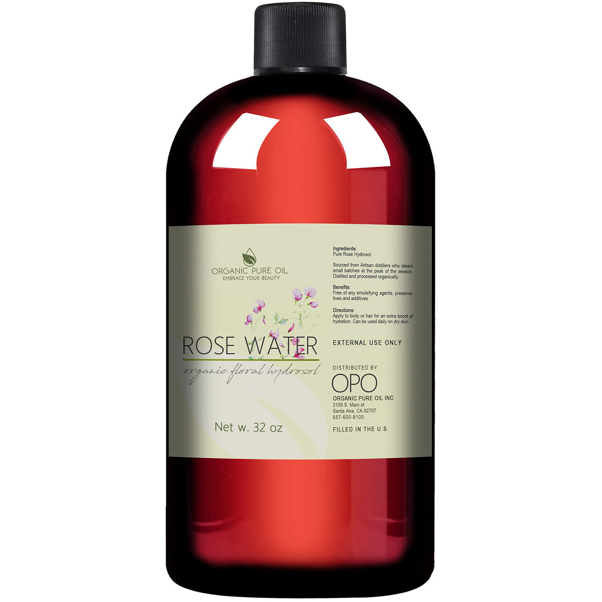 OPO rose hydrosol front bottle shows clean packaging and volume