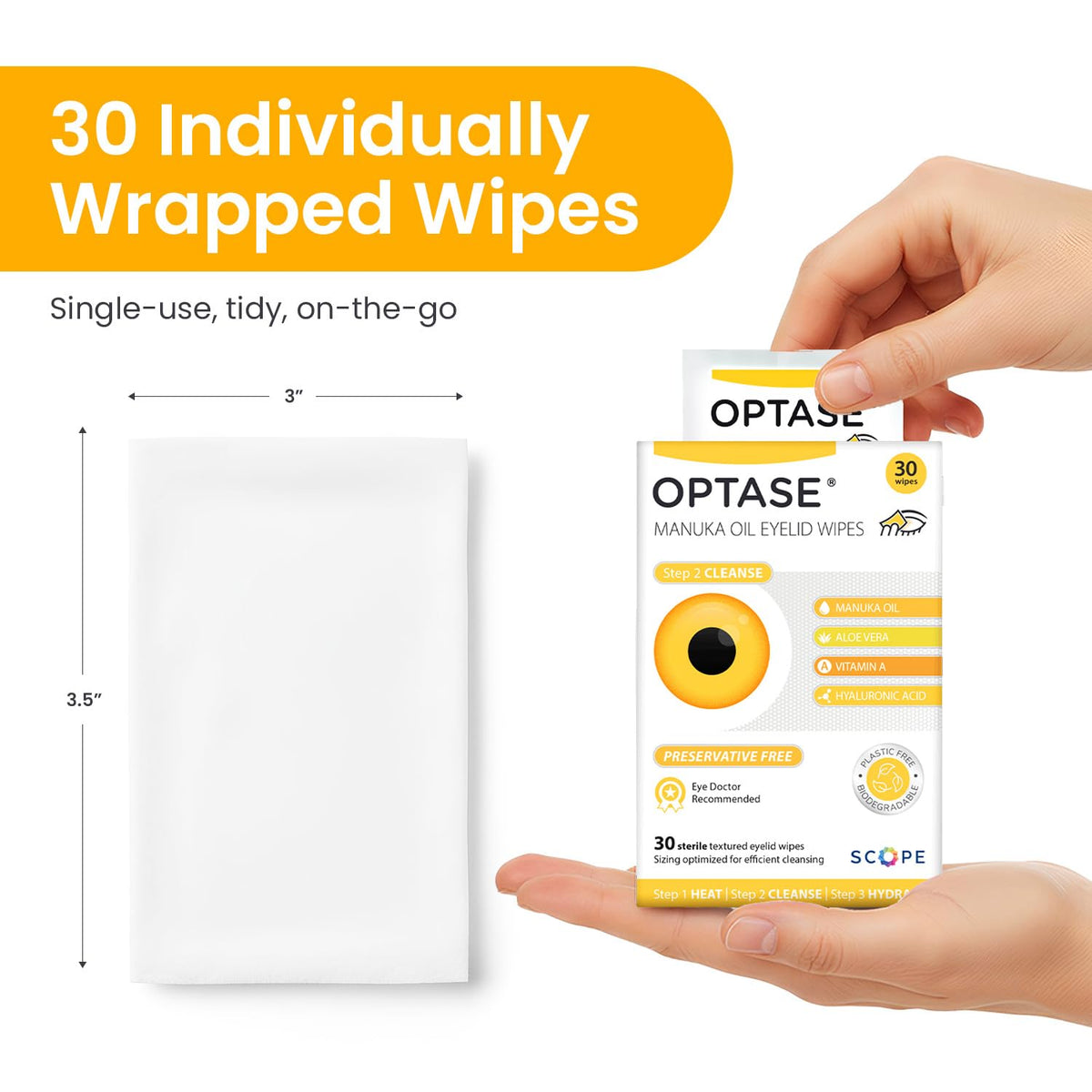 Optase neatly arranged sealed packets highlighting individual sterility