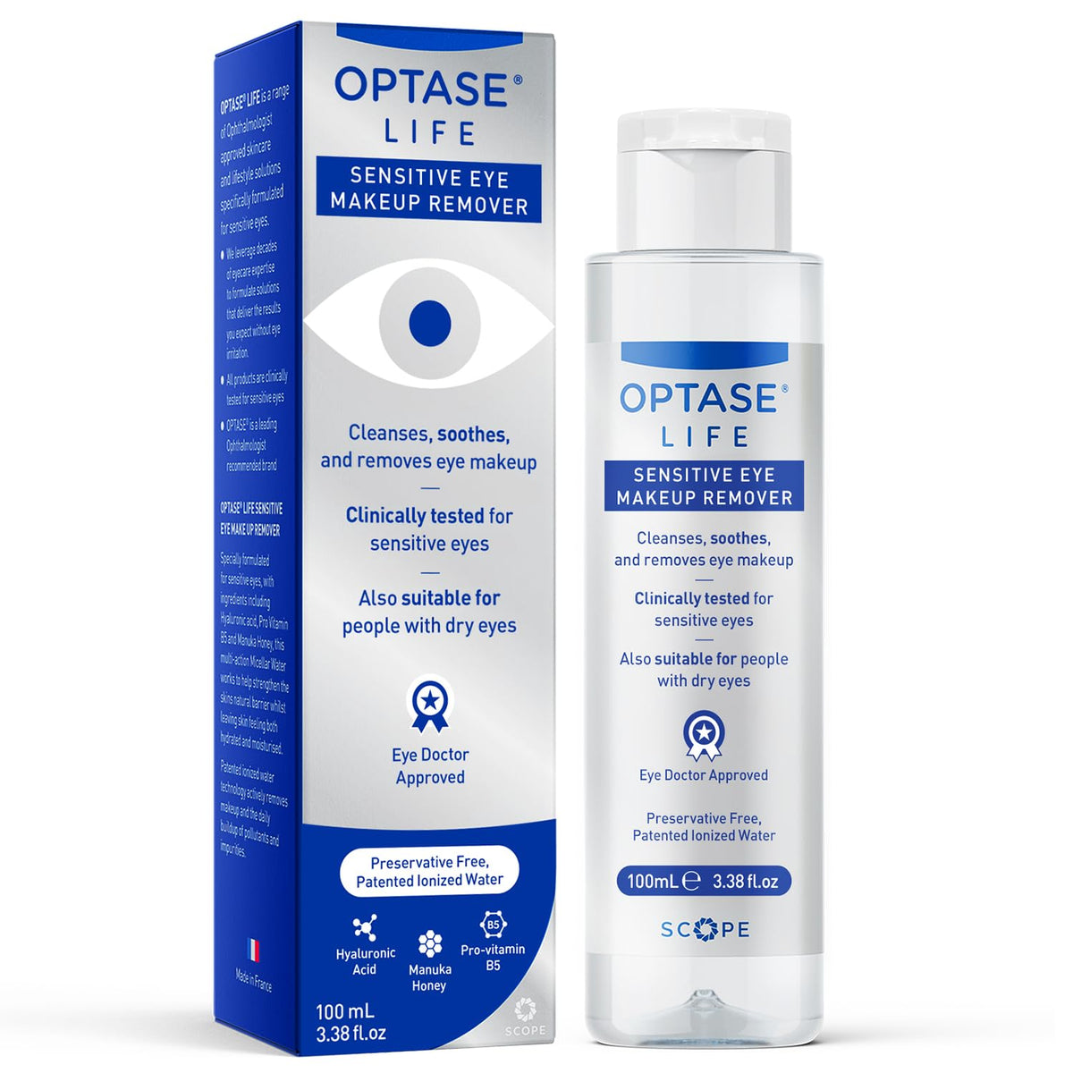 Optase Life front bottle showing product and 100ml size for convenience