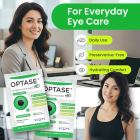 Optase wipe in hand ready to cleanse lashes, quick travel convenience