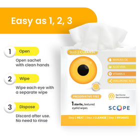 Optase wipe removing mascara showing effective gentle cleansing
