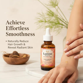 Optifusion Lumine Organics oil absorbed into skin close-up, illustrates deep moisturization without greasiness