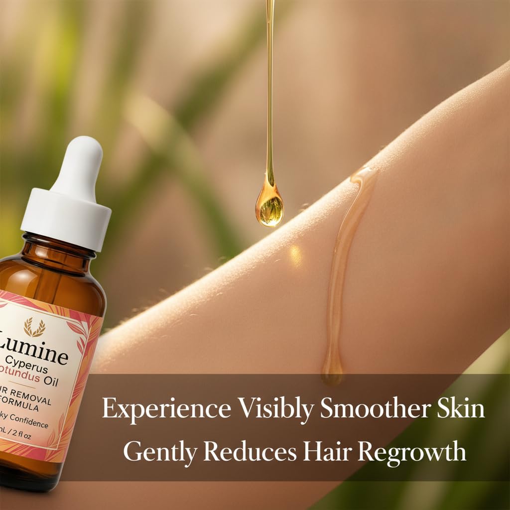 Optifusion Lumine Organics label close-up highlighting Cyperus rotundus seed oil ingredient benefits