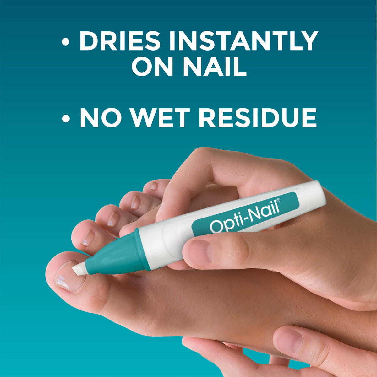 Opti-Nail liquid texture on nail illustrating quick-penetrating action