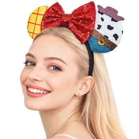 Opzzqz front view glitter mouse ears headband showing playful sparkle and firm fit