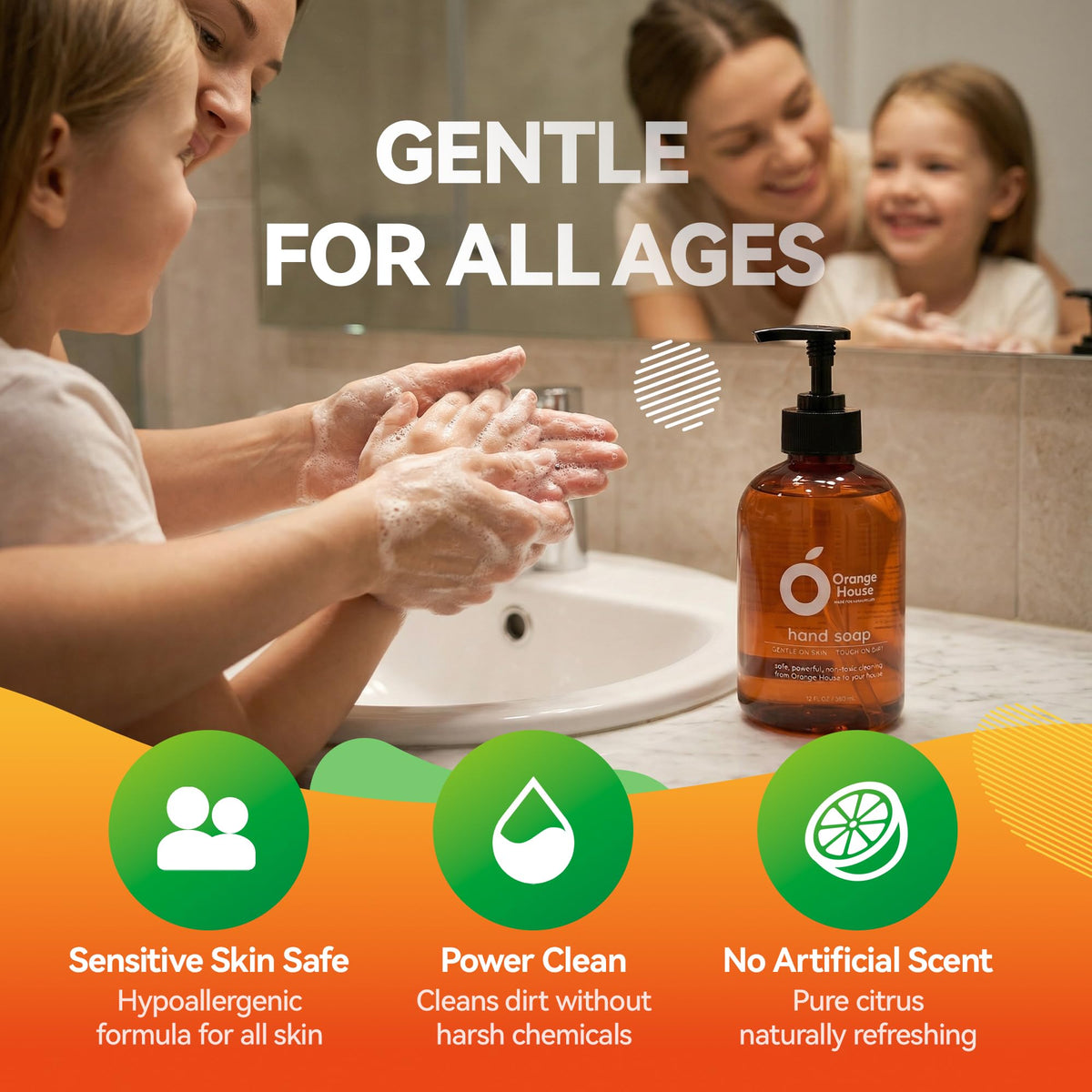 ORANGE HOUSE hand wash in use at sink demonstrating grease removal benefit