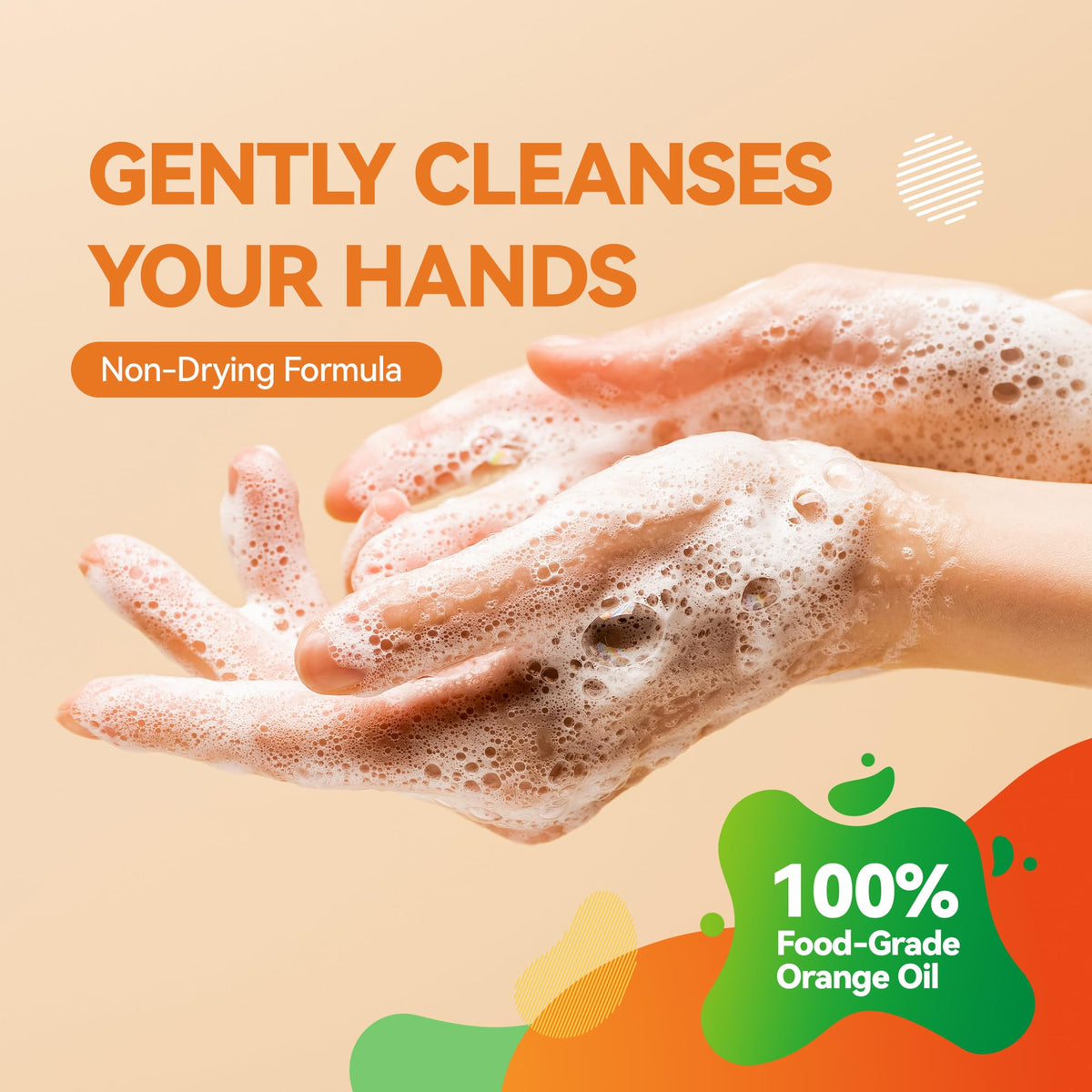 ORANGE HOUSE texture foam on hand showing gentle lather and moisturizing benefit
