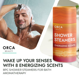 Orca Beauty individually wrapped shower steamers highlighting travel-friendly convenience