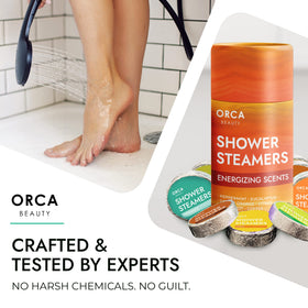 Orca Beauty steamer held in hand for scale showing compact, portable size benefit