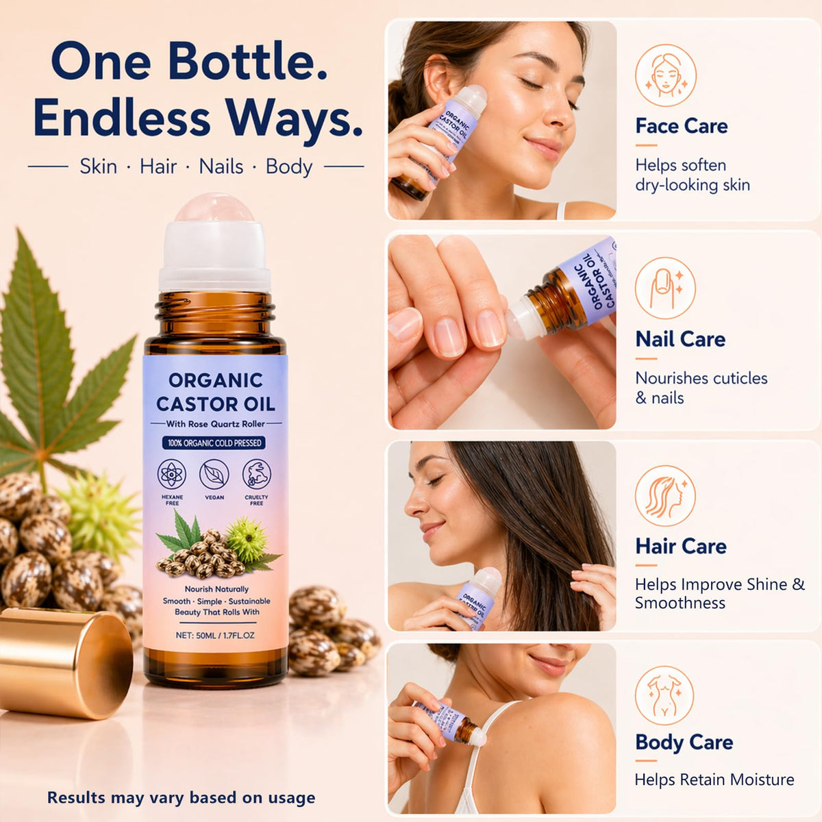 Organic Castor Oil used for scalp massage to ease tension and condition hair
