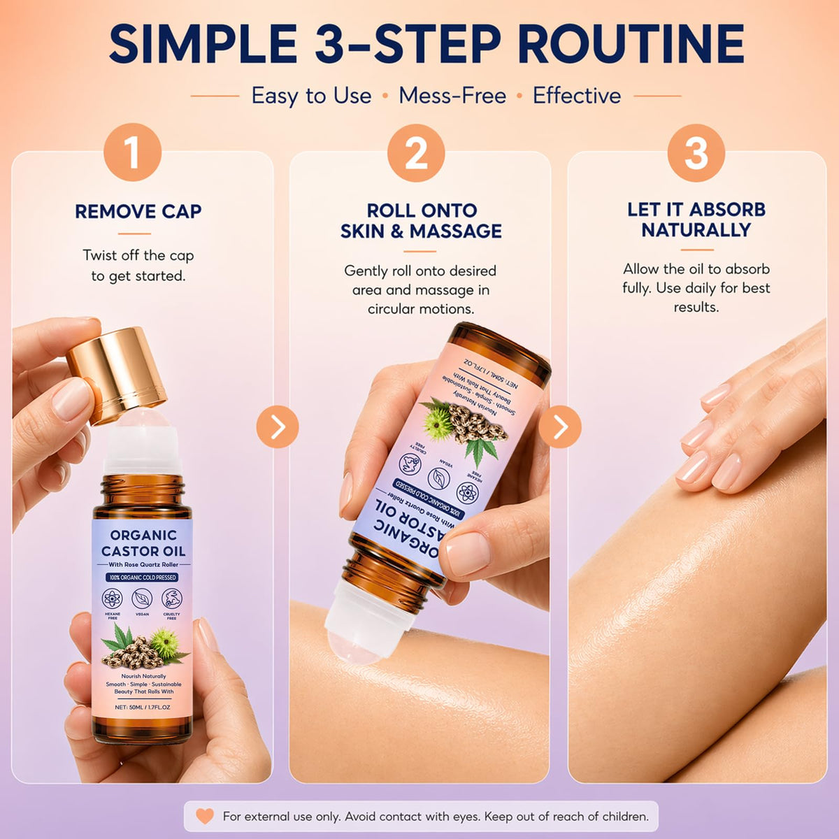 Organic Castor Oil texture on skin demonstrating smooth, non-sticky moisturization