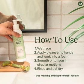 Organic Jaguar face wash on bathroom counter for daily routine