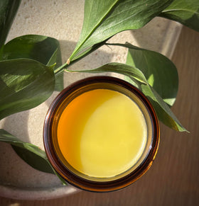 Organic Meadow Herbals close-up texture of salve illustrating moisturizing benefit
