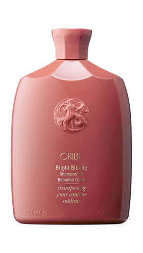 Oribe Bright Blonde front packaging showing bottle and label, elegant shelf appeal