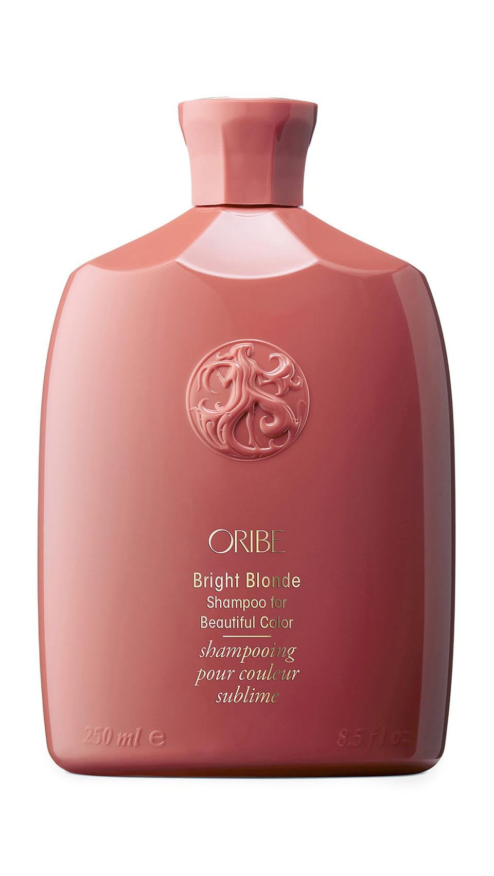 Oribe Bright Blonde front packaging showing bottle and label, elegant shelf appeal