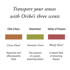 ORIBE label close-up highlighting Côte d’Azur fragrance notes and luxury