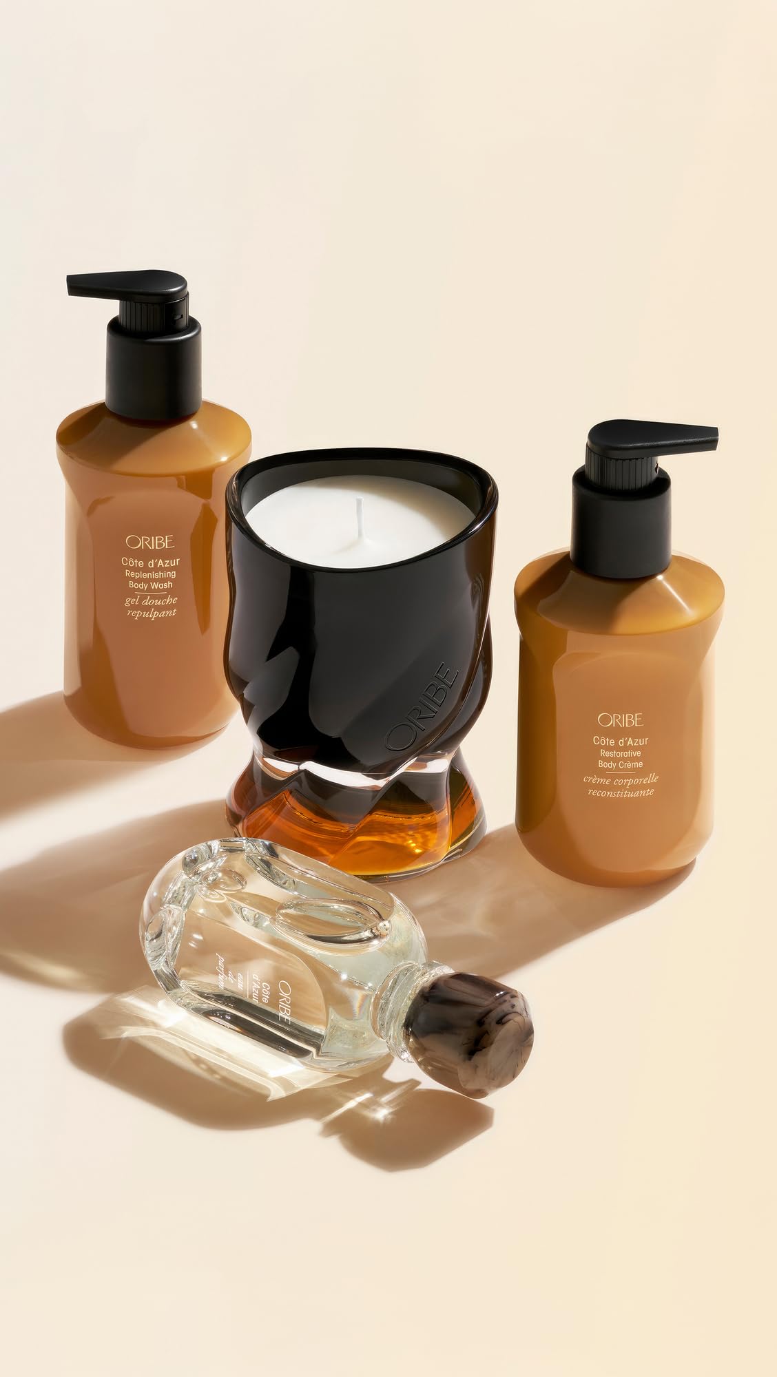 ORIBE label and size comparison showing product details and usage benefit