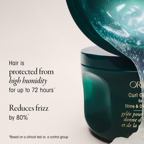 Oribe curl gel in hand amount illustrating recommended portion and control