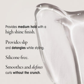 Oribe curl gel pumped onto hand demonstrating smooth, non-sticky dispense
