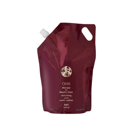 ORIBE front packaging liter refill showcasing product and size benefits