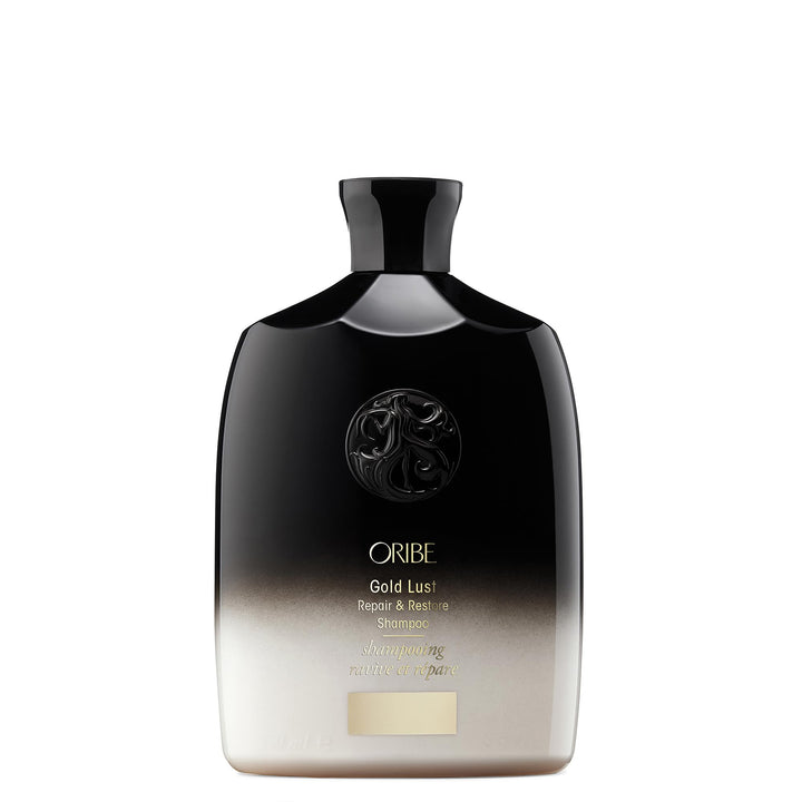 Oribe Gold Lust front packaging shows premium bottle and clear benefits