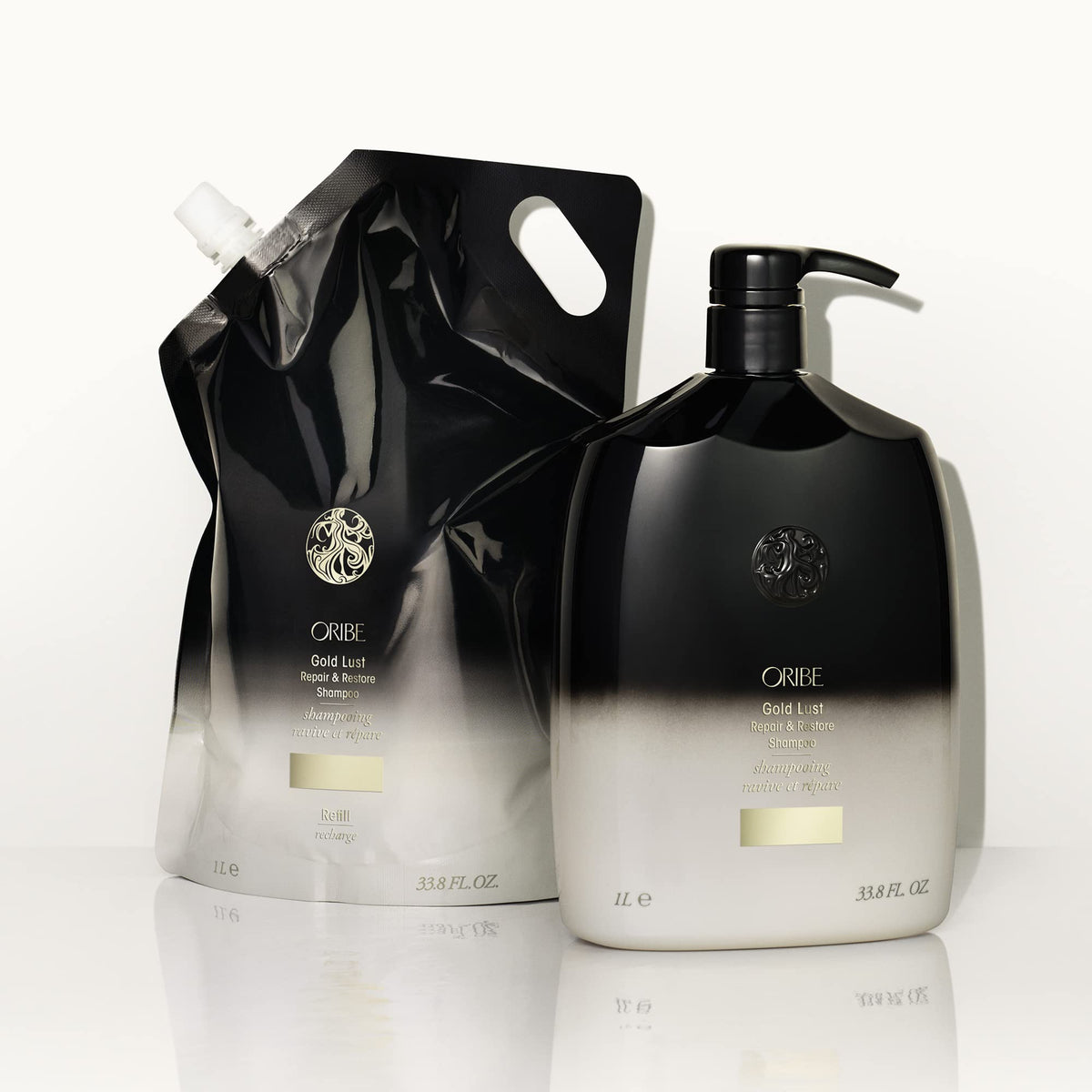 ORIBE before and after hair comparison showing improved shine and smoother texture