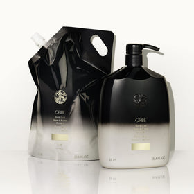 ORIBE before and after hair comparison showing improved shine and smoother texture