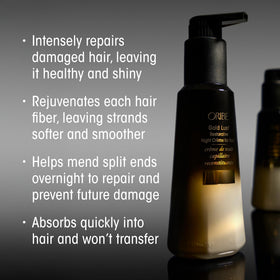 Close-up of Oribe Gold Lust ingredient label highlighting plant collagen and biotin