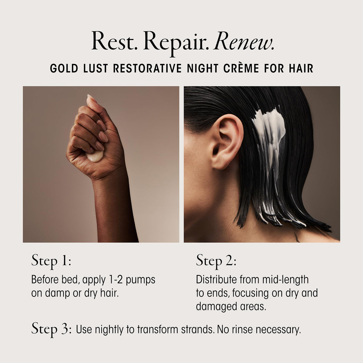 Oribe Gold Lust styled on bathroom shelf conveying luxury routine and ease