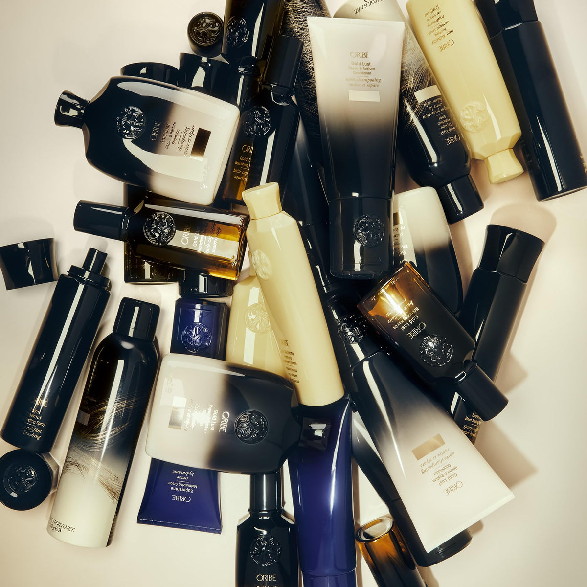 Oribe Gold Lust lifestyle bathroom vanity showing luxury styling experience