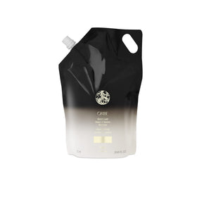 ORIBE Liter refill pouch front view showing sustainable packaging and luxury formula benefits