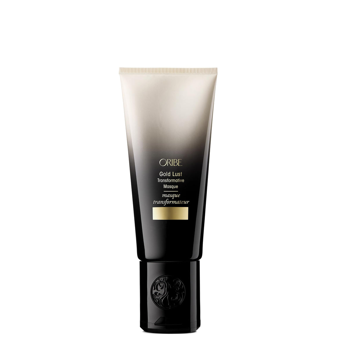 Oribe Gold Lust mask front packaging showing luxurious jar and label benefit