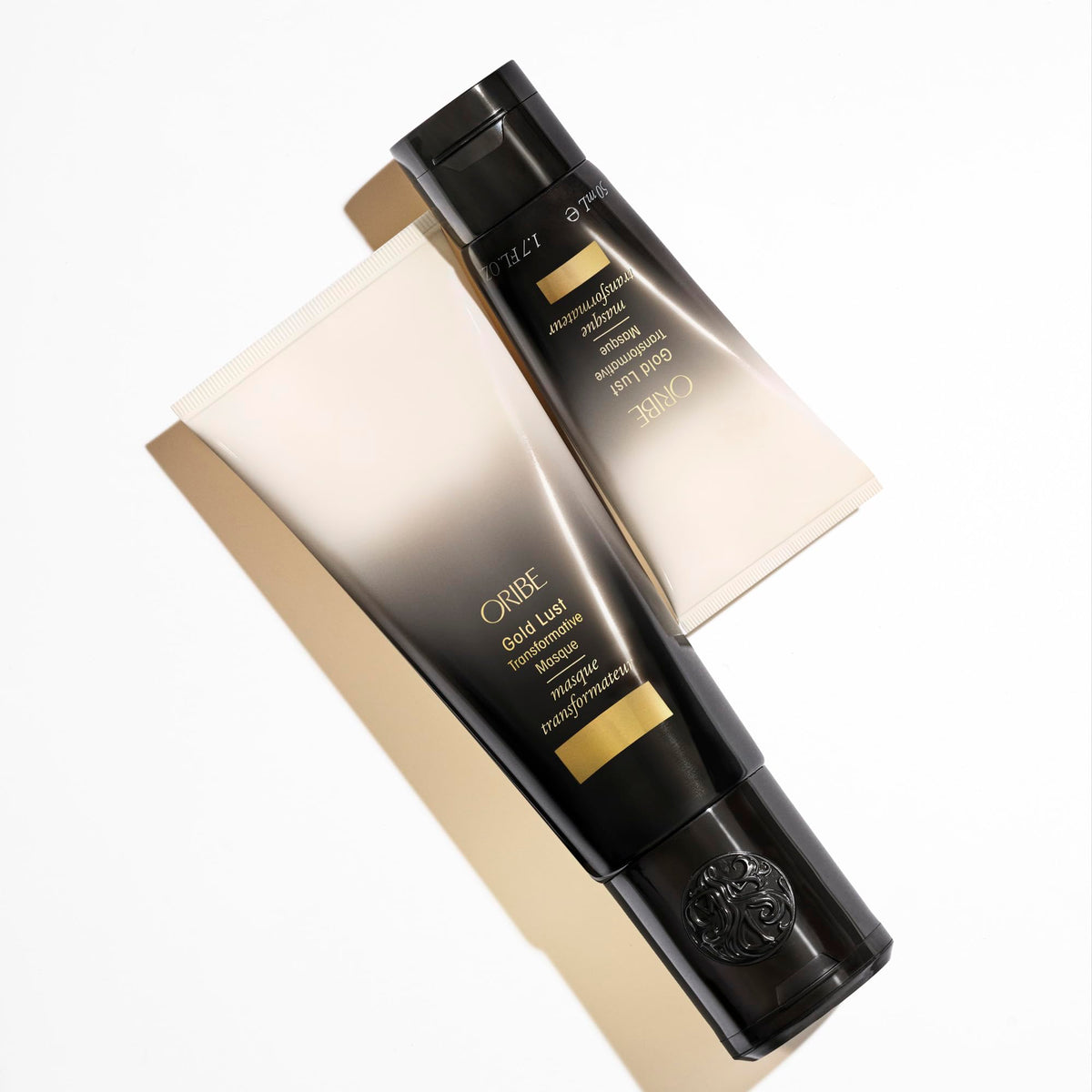 Oribe Gold Lust mask displayed in bathroom lifestyle scene elevates self-care ritual