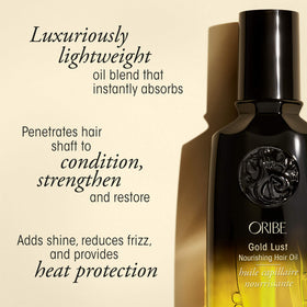Oribe Gold Lust pump and bottle detail highlighting premium dispenser ease
